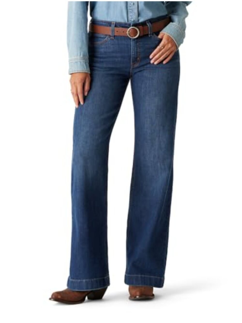 Wide Leg High Rise Stretch Denim Trouser Jeans Flex Waistband